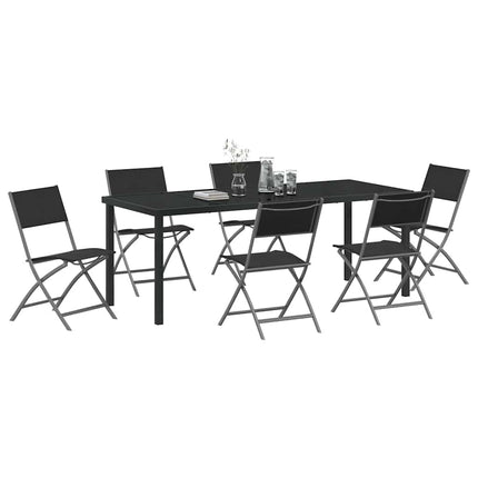Trädgårdsmöbelset 7 pcs Svart Pulverlackerat stål