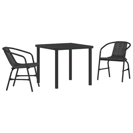 Trädgårdsmöbelset 3 pcs Svart Pulverlackerat stål