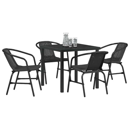 Trädgårdsmöbelset 5 pcs Svart Pulverlackerat stål