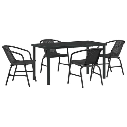 Trädgårdsmöbelset 5 pcs Svart Pulverlackerat stål
