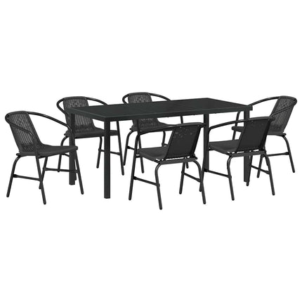 Trädgårdsmöbelset 7 pcs Svart Pulverlackerat stål