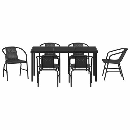 Trädgårdsmöbelset 7 pcs Svart Pulverlackerat stål