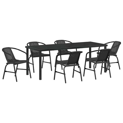Trädgårdsmöbelset 7 pcs Svart Pulverlackerat stål