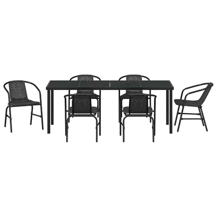 Trädgårdsmöbelset 7 pcs Svart Pulverlackerat stål