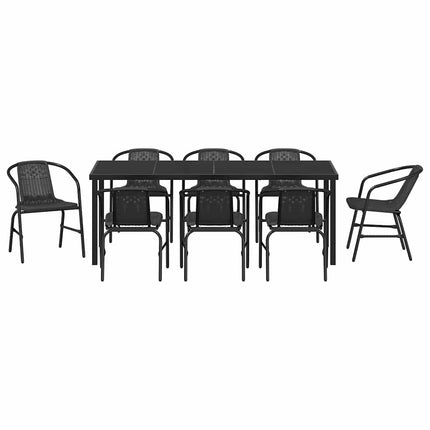 Trädgårdsmöbelset 9 pcs Svart Pulverlackerat stål