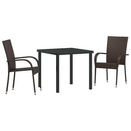 Trädgårdsmöbelset 3 pcs Brun Pulverlackerat stål