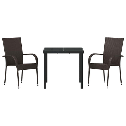 Trädgårdsmöbelset 3 pcs Brun Pulverlackerat stål