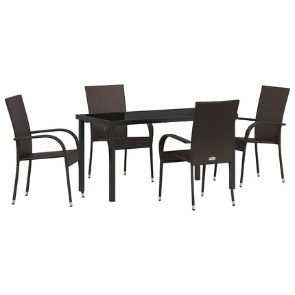 Trädgårdsmöbelset 5 pcs Brun Pulverlackerat stål