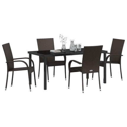 Trädgårdsmöbelset 5 pcs Brun Pulverlackerat stål