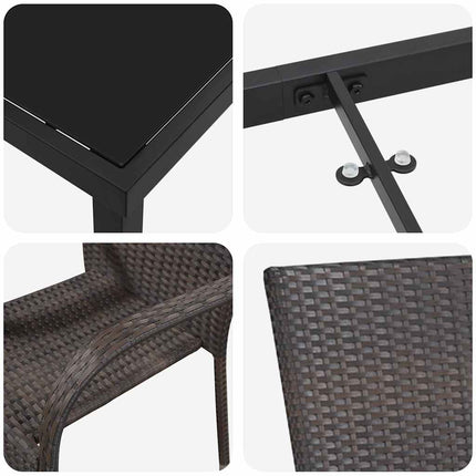 Trädgårdsmöbelset 7 pcs Brun Pulverlackerat stål