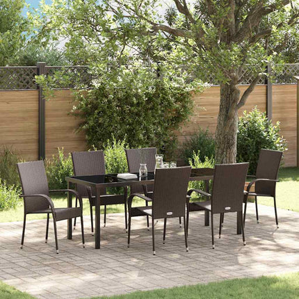 Trädgårdsmöbelset 7 pcs Brun Pulverlackerat stål