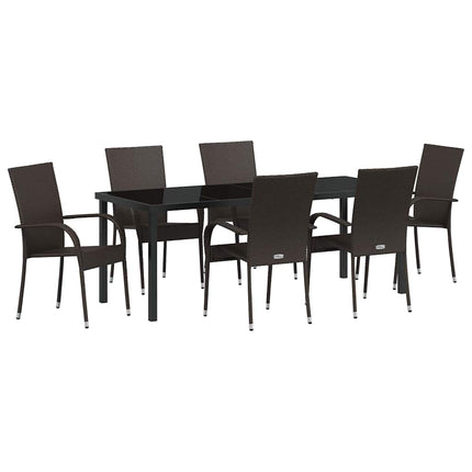 Trädgårdsmöbelset 7 pcs Brun Pulverlackerat stål