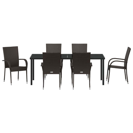 Trädgårdsmöbelset 7 pcs Brun Pulverlackerat stål