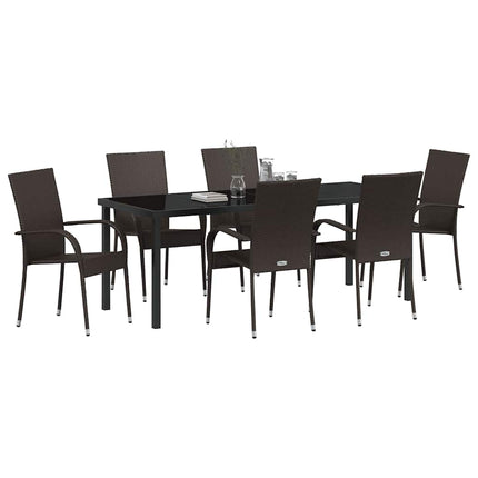 Trädgårdsmöbelset 7 pcs Brun Pulverlackerat stål