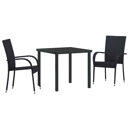 Trädgårdsmöbelset 3 pcs Svart Pulverlackerat stål