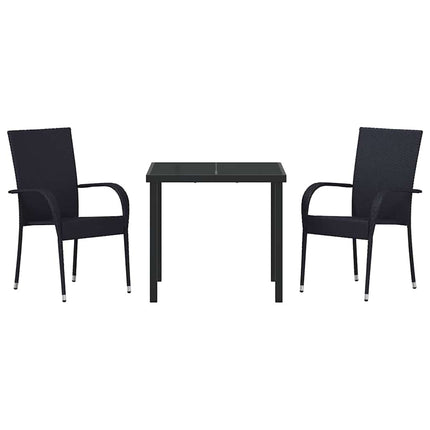 Trädgårdsmöbelset 3 pcs Svart Pulverlackerat stål