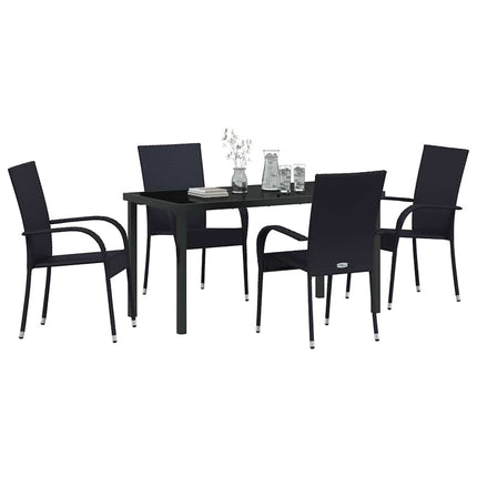 Trädgårdsmöbelset 5 pcs Svart Pulverlackerat stål