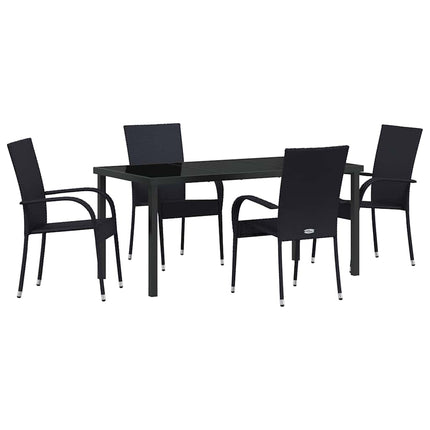 Trädgårdsmöbelset 5 pcs Svart Pulverlackerat stål