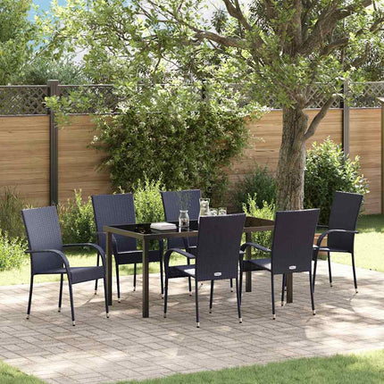 Trädgårdsmöbelset 7 pcs Svart Pulverlackerat stål