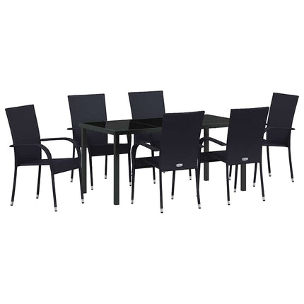 Trädgårdsmöbelset 7 pcs Svart Pulverlackerat stål