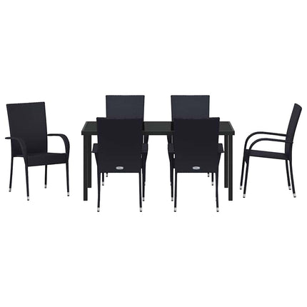 Trädgårdsmöbelset 7 pcs Svart Pulverlackerat stål