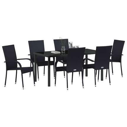 Trädgårdsmöbelset 7 pcs Svart Pulverlackerat stål