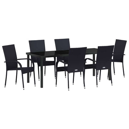 Trädgårdsmöbelset 7 pcs Svart Pulverlackerat stål