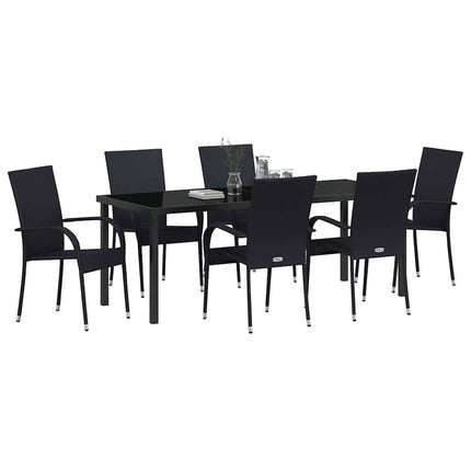 Trädgårdsmöbelset 7 pcs Svart Pulverlackerat stål