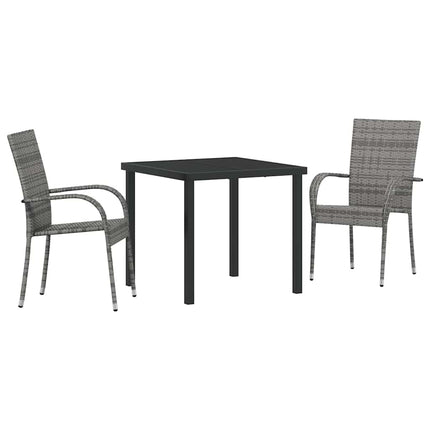 Trädgårdsmöbelset 3 pcs Grå Pulverlackerat stål