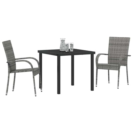 Trädgårdsmöbelset 3 pcs Grå Pulverlackerat stål