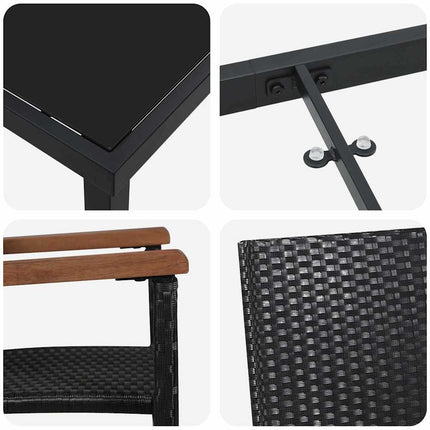 Trädgårdsmöbelset 5 pcs Svart Pulverlackerat stål