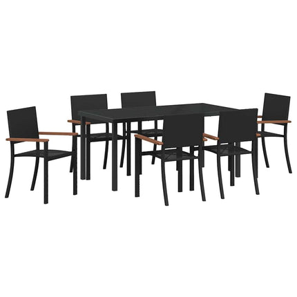 Trädgårdsmöbelset 7 pcs Svart Pulverlackerat stål