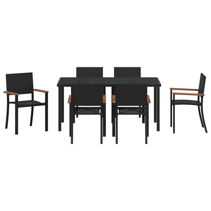 Trädgårdsmöbelset 7 pcs Svart Pulverlackerat stål