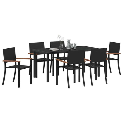 Trädgårdsmöbelset 7 pcs Svart Pulverlackerat stål