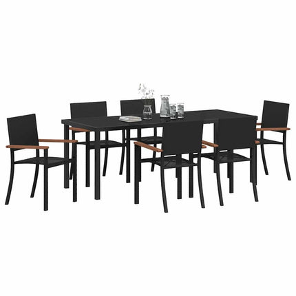 Trädgårdsmöbelset 7 pcs Svart Pulverlackerat stål