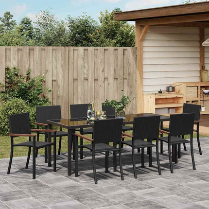 Trädgårdsmöbelset 9 pcs Svart Pulverlackerat stål