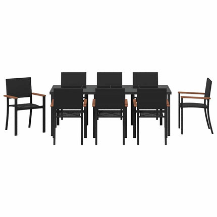 Trädgårdsmöbelset 9 pcs Svart Pulverlackerat stål