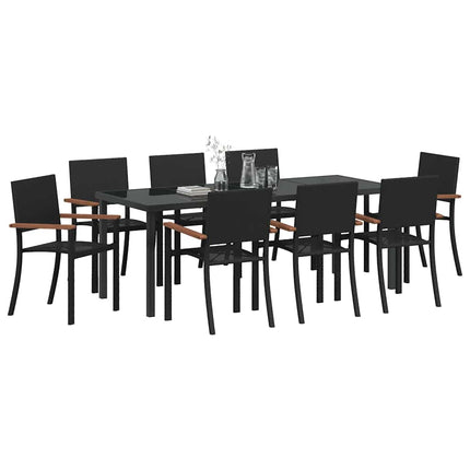 Trädgårdsmöbelset 9 pcs Svart Pulverlackerat stål
