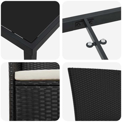 Trädgårdsmöbelset med kudde 3 pcs Svart Pulverlackerat stål