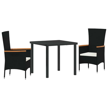 Trädgårdsmöbelset med kudde 3 pcs Svart Pulverlackerat stål
