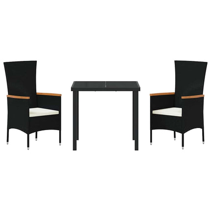 Trädgårdsmöbelset med kudde 3 pcs Svart Pulverlackerat stål