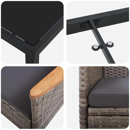 Trädgårdsmöbelset med kudde 5 pcs Grå Pulverlackerat stål