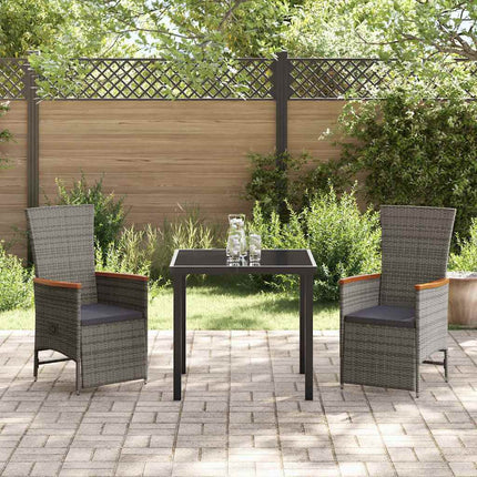 Trädgårdsmöbelset med kudde 3 pcs Grå konstrotting