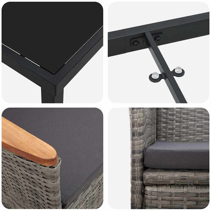 Trädgårdsmöbelset med kudde 7 pcs Grå konstrotting