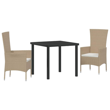 Trädgårdsmöbelset med kudde 3 pcs Beige konstrotting