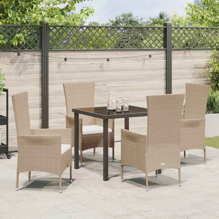 Trädgårdsmöbelset med kudde 5 pcs Beige konstrotting
