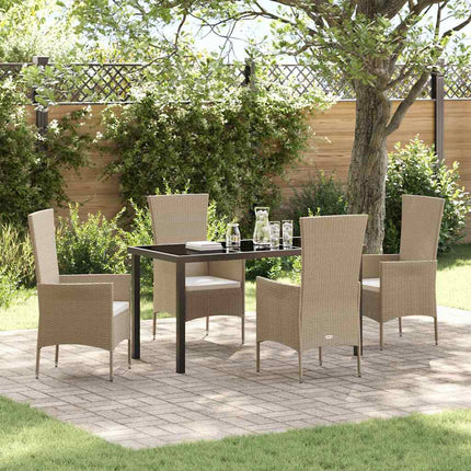 Trädgårdsmöbelset med kudde 5 pcs Beige konstrotting
