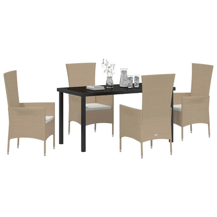 Trädgårdsmöbelset med kudde 5 pcs Beige konstrotting