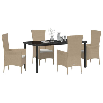 Trädgårdsmöbelset med kudde 5 pcs Beige konstrotting