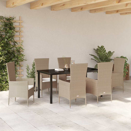 Trädgårdsmöbelset med kudde 7 pcs Beige konstrotting
